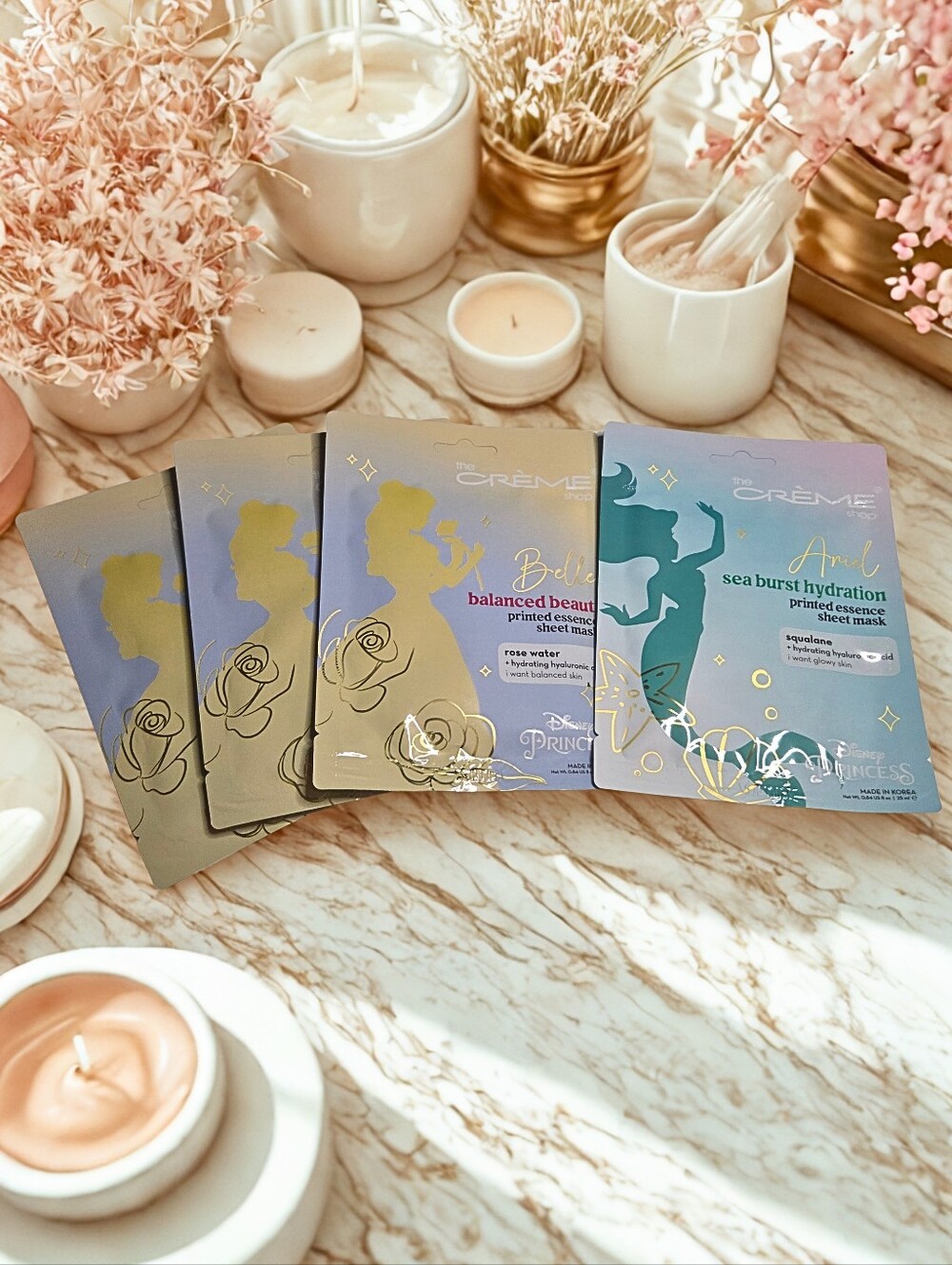 The Crème Shop Disney Princess Sheet Mask Bundle Belle Ariel 4pc NEW